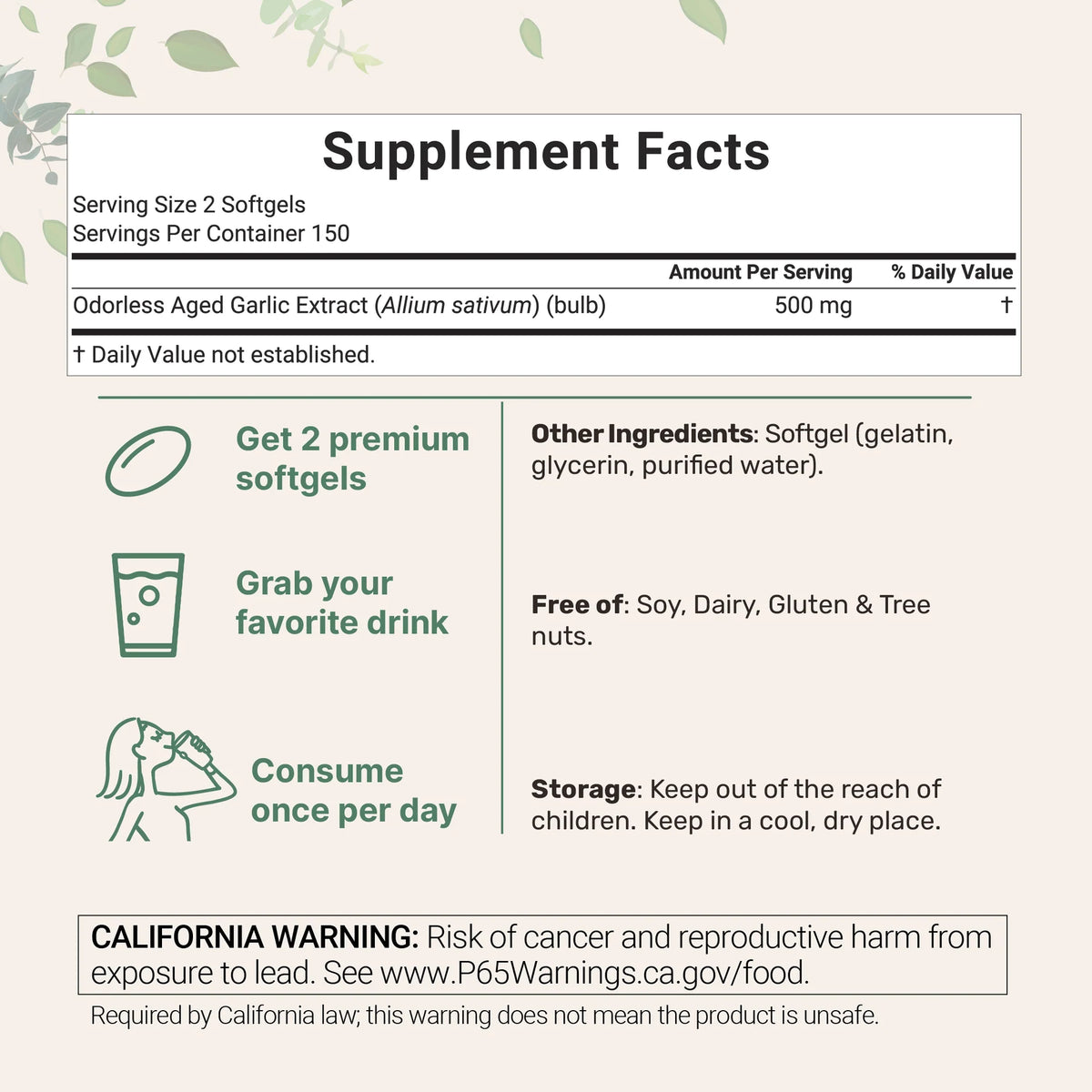 Life Ingredients Odorless Aged Garlic Extract, 300 Softgels