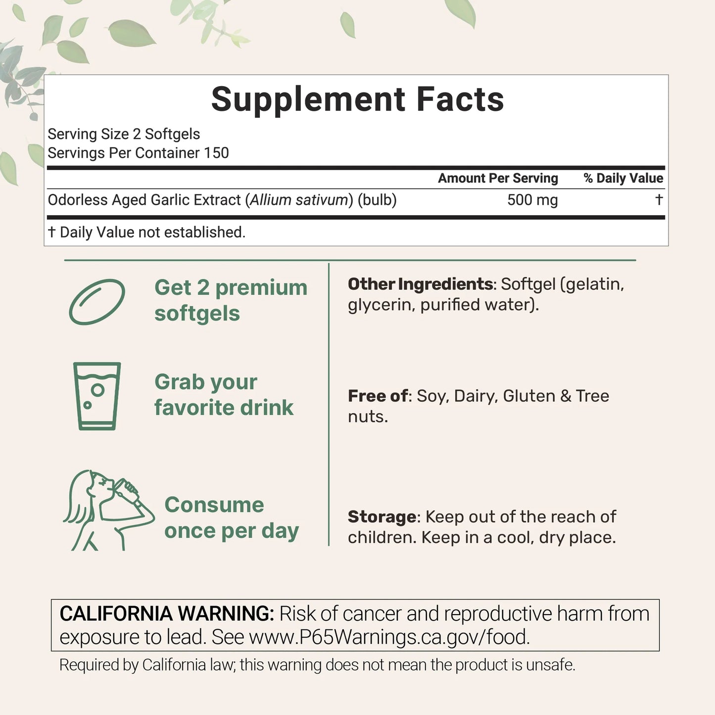 Life Ingredients Odorless Aged Garlic Extract, 300 Softgels